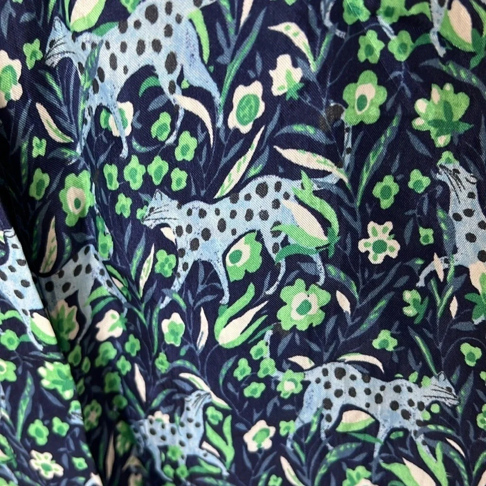 J. Crew blue and green floral leopard button down blouse